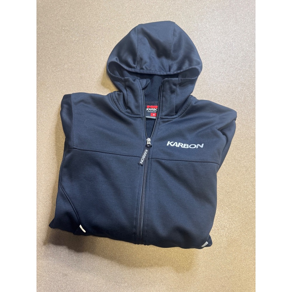 Karbon Mens Full Zip Hoodie Black Fleece Lined Performance Jacket Medium $89‎